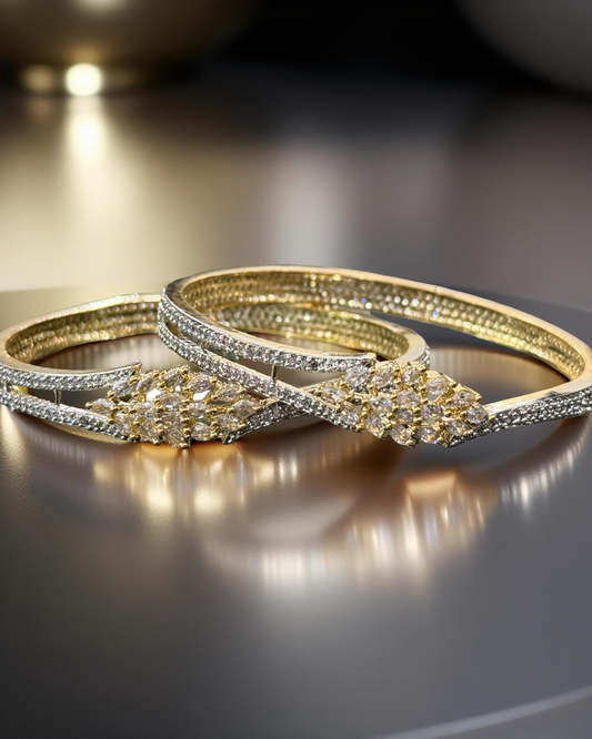 Elegant Gold & Diamond Bangles (Set of 2)