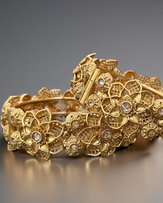 Floral Fusion Openable Rajwari Style Kara (Set of 2)