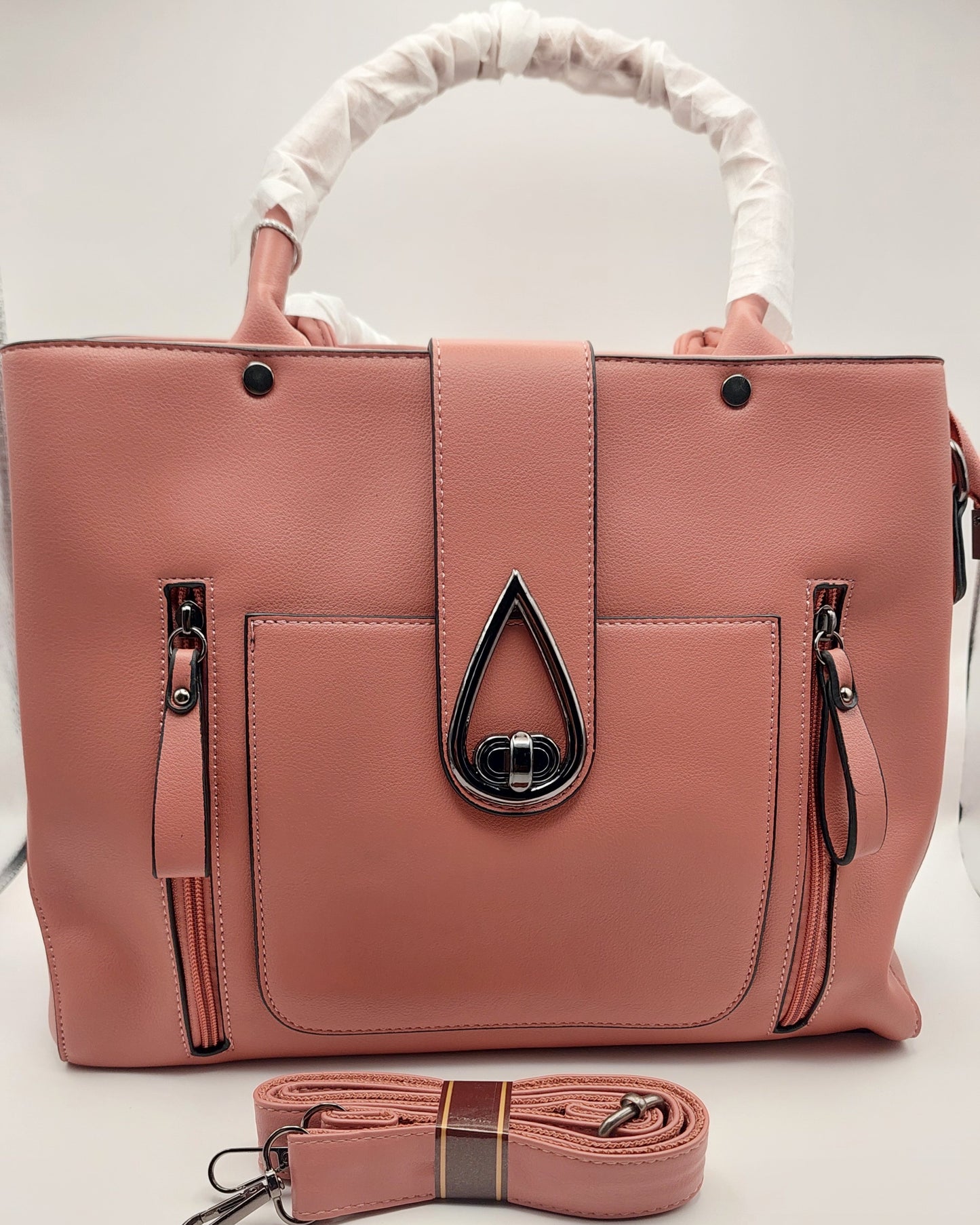 Elegant Rose Pink Structured Tote – Modern Classic Handbag with Teardrop Clasp