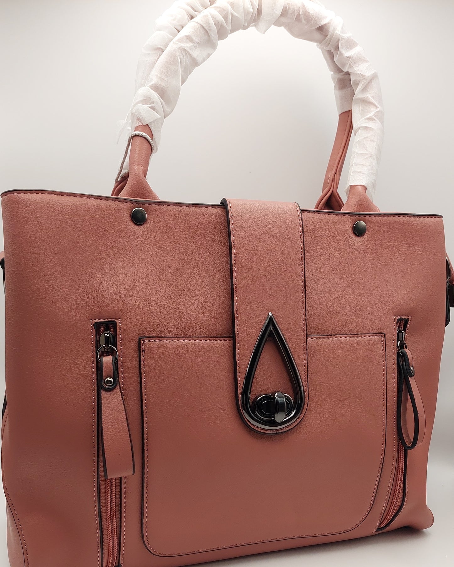 Elegant Rose Pink Structured Tote – Modern Classic Handbag with Teardrop Clasp