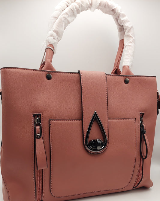 Elegant Rose Pink Structured Tote – Modern Classic Handbag with Teardrop Clasp