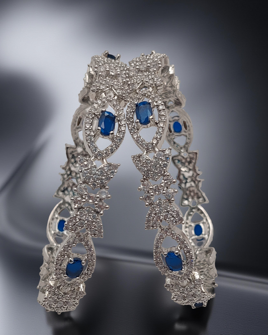 Silver-Plated Blue Stone & White Crystal Bangles (Set of 2)