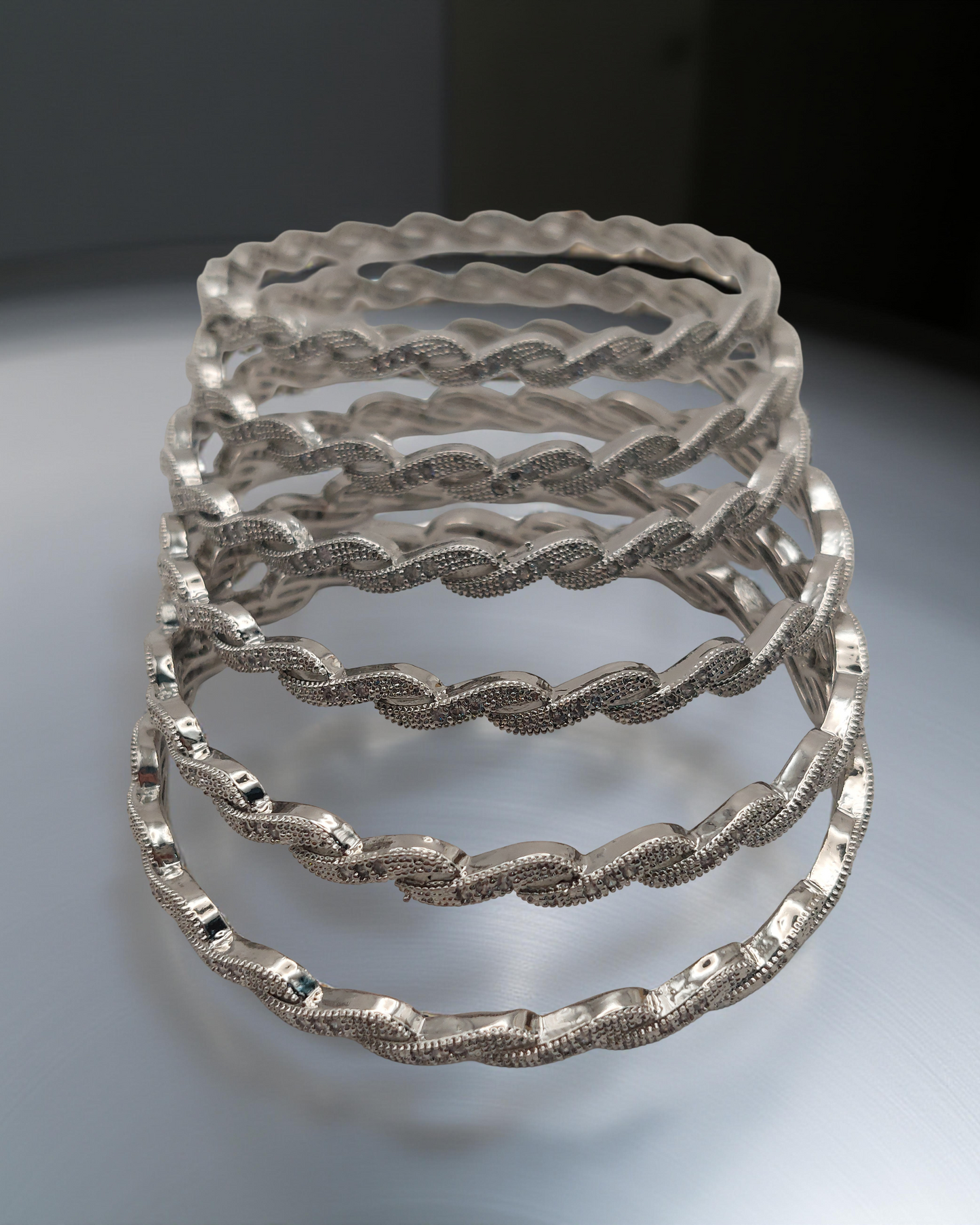Silver-Plated Twisted Design Bangles (Set of 6)