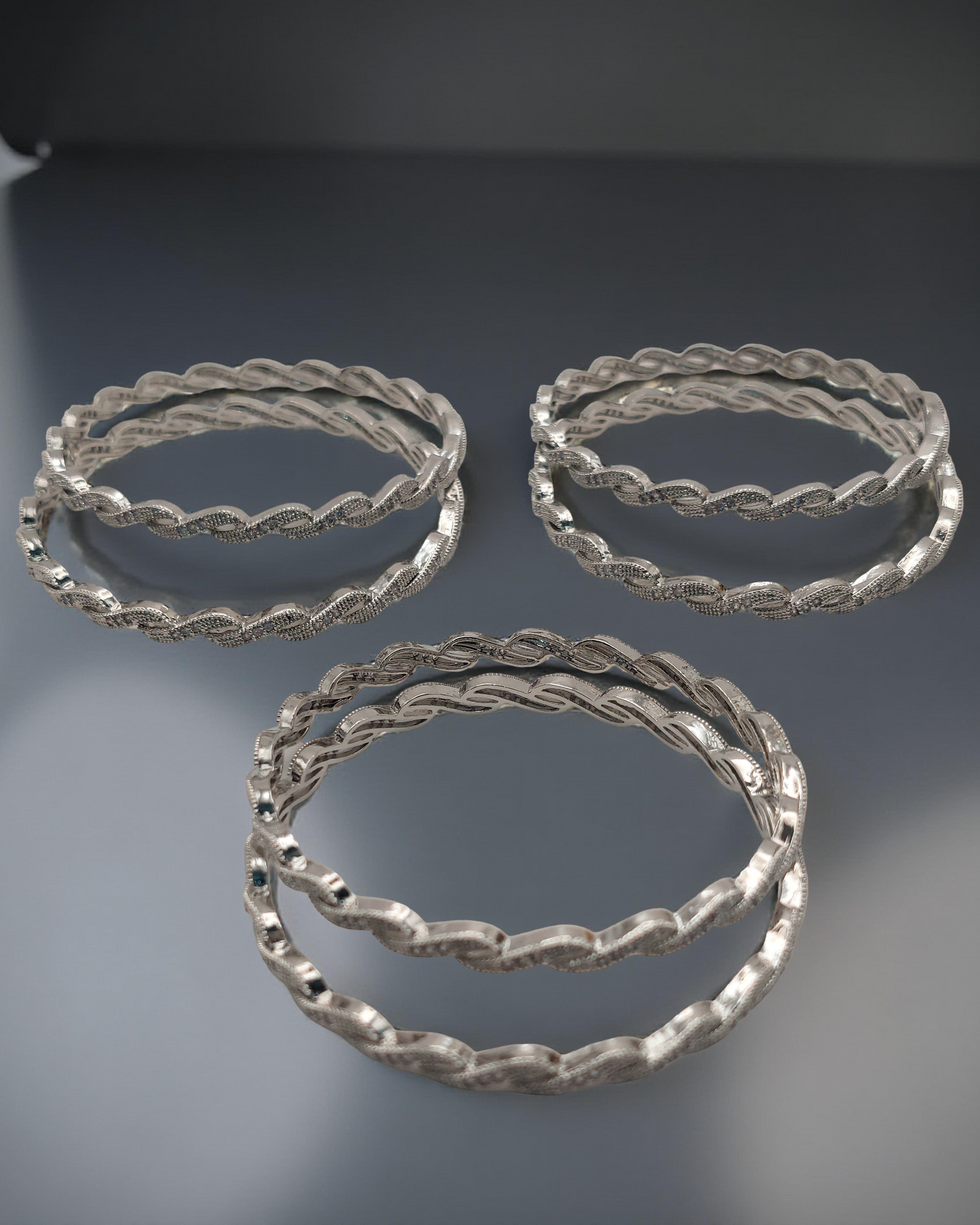 Silver-Plated Twisted Design Bangles (Set of 6)