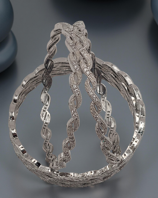 Silver-Plated Twisted Design Bangles (Set of 6)