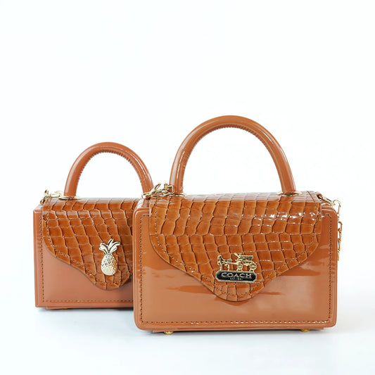 Set of Two Crocodile-Pattern Leather Handbags