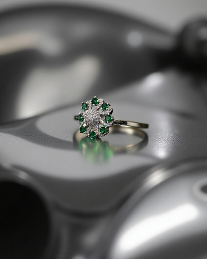 Adjustable Elegant Green Stone Floral Ring