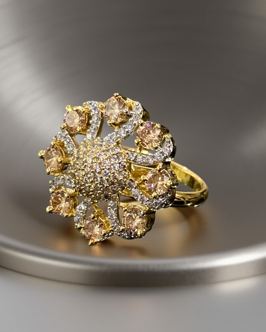 Adjustable Floral Radiance Ring with Champagne Stones