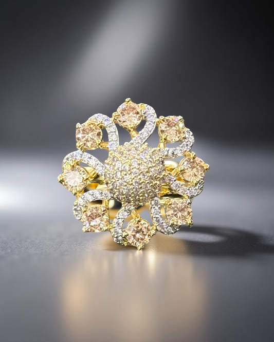 Adjustable Floral Radiance Ring with Champagne Stones