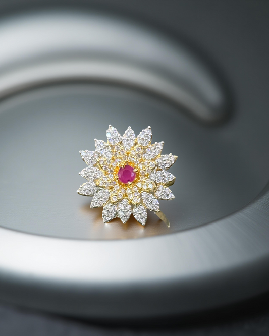 Adjustable Floral Ruby Crystal Cluster Ring