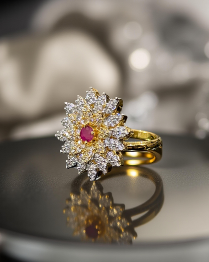 Adjustable Floral Ruby Crystal Cluster Ring