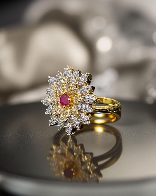 Adjustable Floral Ruby Crystal Cluster Ring