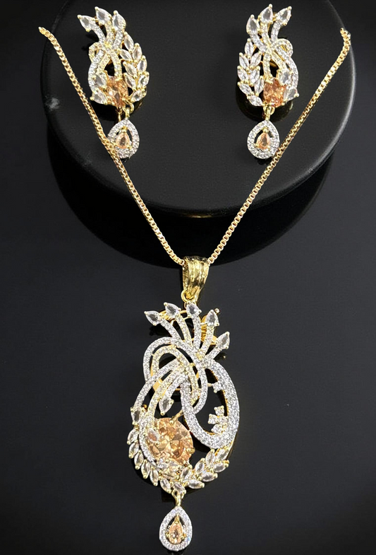 Elegant Gold-Tone Necklace & Earrings Set with Crystal Accents