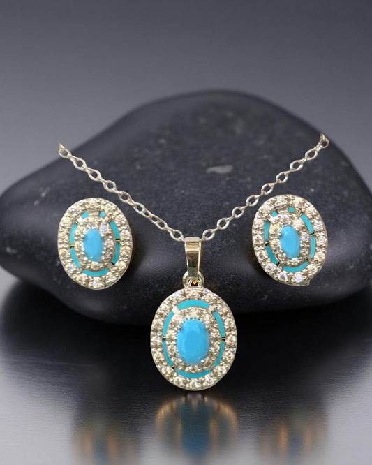 Turquoise Oval Pendant & Earrings Set
