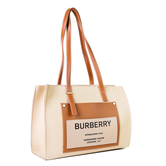 Burberry-Inspired Beige Tote Bag with Contrast Pocket