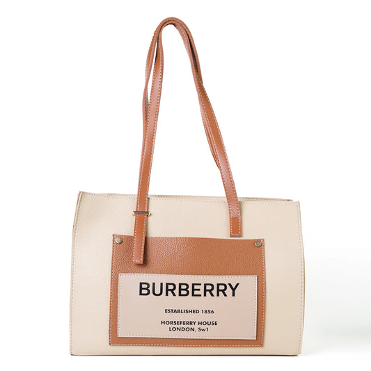Burberry-Inspired Beige Tote Bag with Contrast Pocket