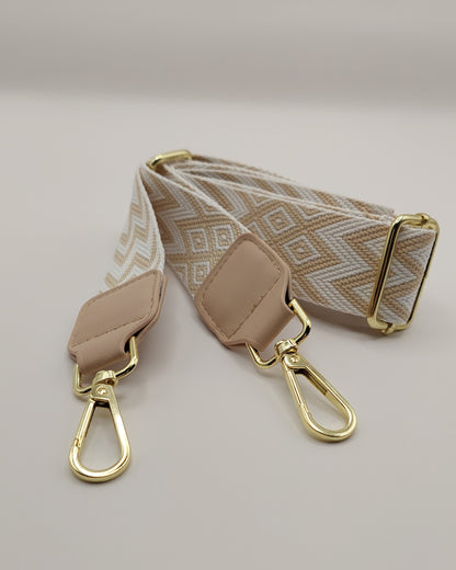 Two-Tone Top Handle Shoulder Bag with Wide Strap – White & Blush Beige