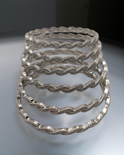Silver-Plated Twisted Design Bangles (Set of 6)