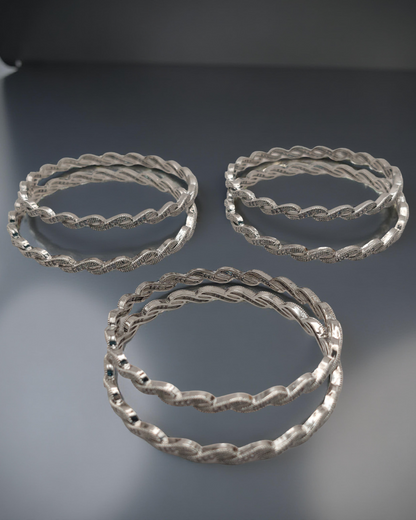 Silver-Plated Twisted Design Bangles (Set of 6)