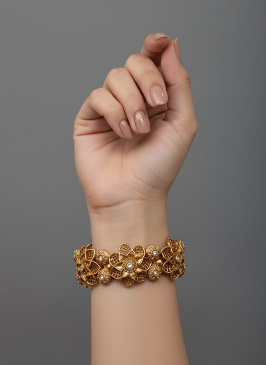 Floral Fusion Openable Rajwari Style Kara (Set of 2)