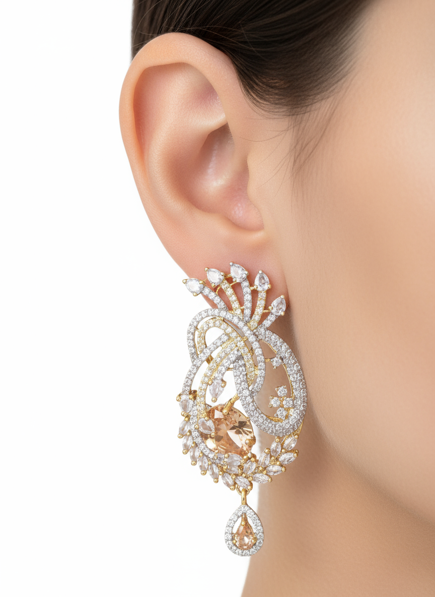 Elegant Gold-Tone Necklace & Earrings Set with Crystal Accents